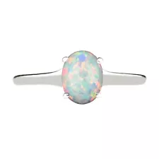 1.00Ct Oval Shape 100% Natural Australian Opal Women's Ring In 925 Silver