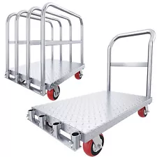 2-in-1 Heavy Duty Platform Truck Cart Steel Panel Truck Cart w/ 4 Side Handrails