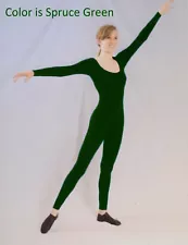 GREEN NEW Cotton Dance Catsuit LONG SLEEVE UNITARD MD, LG. XL leotard w/legs