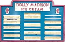 Dolly Madison Ice Cream Menu WOOD Sign - 1960's - American Novelty Works, Pa.