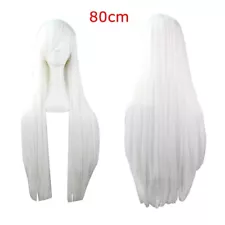 80cm White Long Straight Hair，Side Bangs Full Hair Wigs，Cosplay Party Anime Wigs