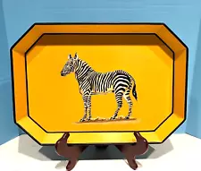 VTG. LES OTTOMANS IRON ZEBRA TRAY IN YELLOW FAUNA COLLECTION HOLLYWOOD REGENCY