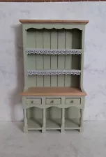 1.12th Scale Dolls House Furniture Sage Green Dresser/hutch With Lace & Drawers