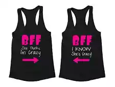 2 FOR 1 SALE: BFF I'm Crazy she's crazy Matching Couple Tanks Cotton Blend S-6X