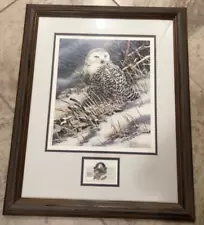 Snowy Owl Joe Garcia pencil Sign 344/750 Charles Spinetty Winery Print Stamp COA