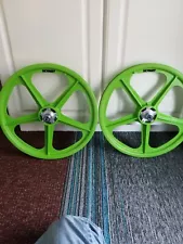 NEW! Skyway Alloy Flange Mags Bmx Wheel Set Green Old School Bmx Anniversary 20