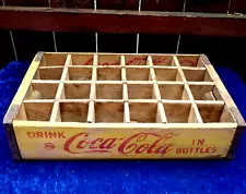 VINTAGE 1968 EARLY YELLOW WOODEN COCA COLA BOTTLE CRATE CARRIER. NICE!