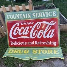 Large 1930s Old Double Sided Coca Cola Porcelain Sign, 5 Feet Wide