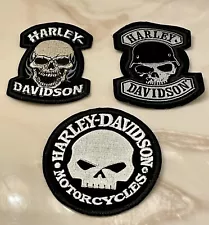 Lot Of 3 Harley Davidson Embroidered Patches Biker Vest Jacket Skull Motorcycle