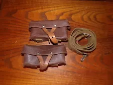 Russian OD sks rifle sling soviet used and 2 SKS ammo pouches