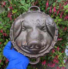 Vintage Cast Iron Head Cheese Mold - Pig, Boar, Hog - Baking Pan - Hanging