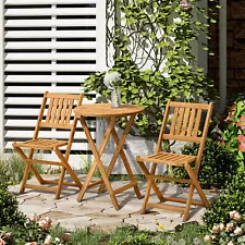 3 Piece Folding Acacia Wood Outdoor Patio Bistro Table and Chair Set