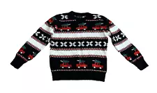 Andy & Evan Boy’s Christmas Cars Sweater Black White Red Green Striped 5 Trees