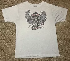 Quicksilver Shirt Mens Large Gray Skulls Grunge Skater Surfer Wings Logo Tee