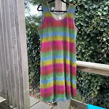 Vintage Plus Size Rainbow No Sleeve Summer Dress Jumper Psychedelic Print