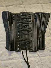 Women's Gothic Black Satin Waist Training Corset Lace Up Bustier Shaper EUC