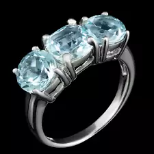 NATURAL 4X4MM SKY BLUE TOPAZ 3 GEMSTONE IN STERLING SILVER 925 RING SIZE 8