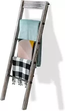 Wall-Leaning Torched Wood and Black Metal Pipe Towel Storage Display Ladder Rack