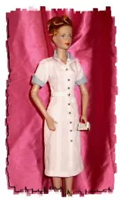 50s Diner Waitress dress fits 15in Liz Brenda dolls vintage pink belted uniform