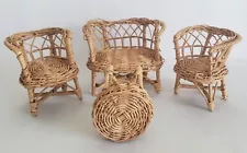 Wicker Rattan Vintage Dollhouse Garden Patio Furniture Set - 4 pc Group