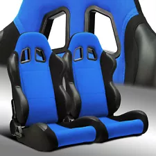 2 x Reclinable Blue Pineapple Fabric/PVC Leather Left/Right Racing Car Seats