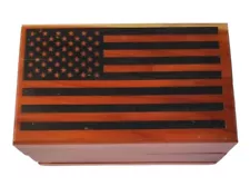 American Flag Themed Cedar Wood Trinkets Keepsake Small Box New 5" x 3" x 3"