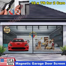 Magnetic Garage Door Screen 16 x 7ft for 2 Cars Heavy-Duty Garage Net Fiberglass