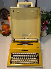 Vintage Yellow Montgomery Ward Olivetti Escort 55 Portable Typewriter With Case!