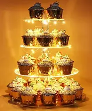 Vdomus 4 Tier Cupcake Stand With Led Lights Dessert Tower for Party Warm Round