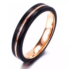 Ebay Wedding Rings Women's 4mm Black & Rose Gold Groove Line Tungsten Band.