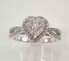 Diamond Cluster Heart Ring Halo Promise Engagement Ring White Gold Size 7