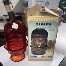 Viking Glass Persimmon Amberina Cabbage Leaf Fairy Lamp & Box New Unused