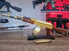 GoatGuns AK47 Model Gold 1:3 Scale Diecast Metal Kit w/ Wood Furn.+Gold Drum Mag