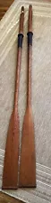 VINTAGE Wooden Oars 82” L Leather Handle And Copper Wrapped Bottom Of Oars