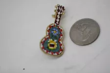 Vintage Micro Mosaic Millefiori Guitar Shape Brooch Pin Italy R13