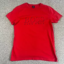 Hugo Boss T Shirt Mens M Medium Red UV Sun Protection Big Spell Out Short Sleeve