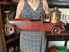 Antique/vintage Kingsbury Pressed Steel Fire Truck 1920s (GIANT 26”)