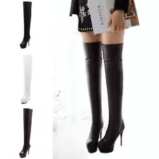 Womens High Stiletto Heel Platform Round Toe Over Knee Thigh Boots Shoes Zippers