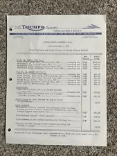 Vintage 1957 Triumph Motorcycle Retail Price List Tiger Super Sport Trophybird