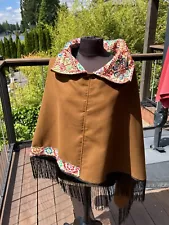 Country Western Themed Felt Poncho W/Beading, Embroidered & Fringe Cowboy Rodeo