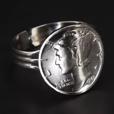 VTG Sterling Silver - 1941 US Mercury Dime Coin Men's Ring Size 10.5 - 4g