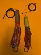 PAIR OF EXTRA EXTRA LARGE MARLIN/TUNA TROLLING LURES RIGGED WITH HEAVY WIRE