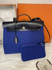 Hermès Bleu Électrique Toile & Bleu Indigo Vache Hunter Herbag Zip 39 PHW