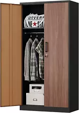 Metal Wardrobe Cabinet with Locking Doors, Metal Storage Armoire Closet for Clot