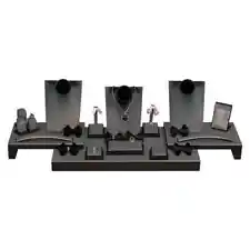 18 Piece Luxury Steel Grey Leatherette Jewelry Showcase Display Set