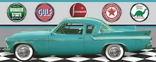 1961 STUDEBAKER HAWK TEAL CAR GARAGE SCENE BANNER SIGN ART MURAL VARIOUS SIZES