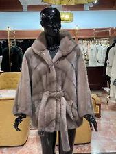 Real Fur Cappuccino Mink Diagonal Cape With Hood