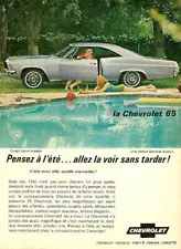 1965 CHEVROLET IMPALA SPORT COUPE BLUE AUTOMOBILE ORIGINAL AD IN FRENCH