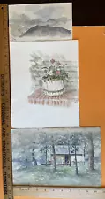 Estate Sale Original Vintage Landscape & FLower Watercolor Paintings 3 Piece Lot