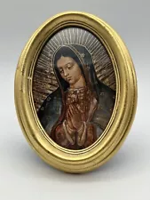 Our Lady Of Guadalupe Picture In Small Gold Tone Oval Frame